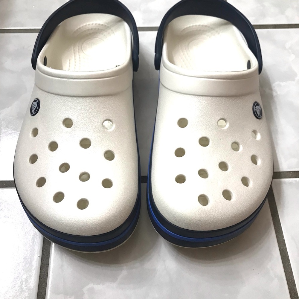Crocs Crocband Clog Sandals White with Blue Band Size W10 M8
